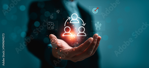 Valokuva Change management strategy concept with business professional presenting digital