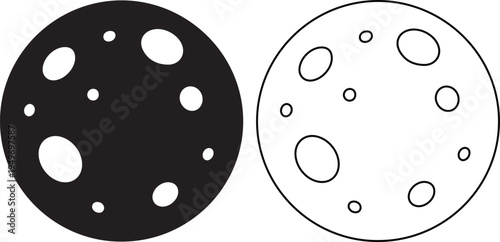 Minimalist moon silhouette and line art icons featuring crater details, perfect for space exploration themes, lunar cycle graphics, astronomy designs, and night sky illustrations.