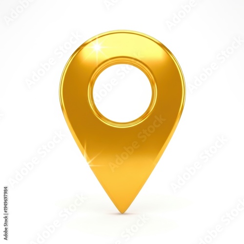 Shiny golden location pin icon on a plain background