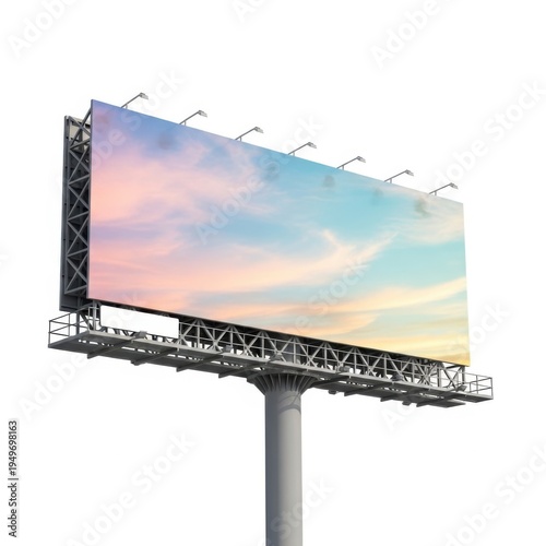 Billboards displaying scenic sunset sky with clouds against evening light