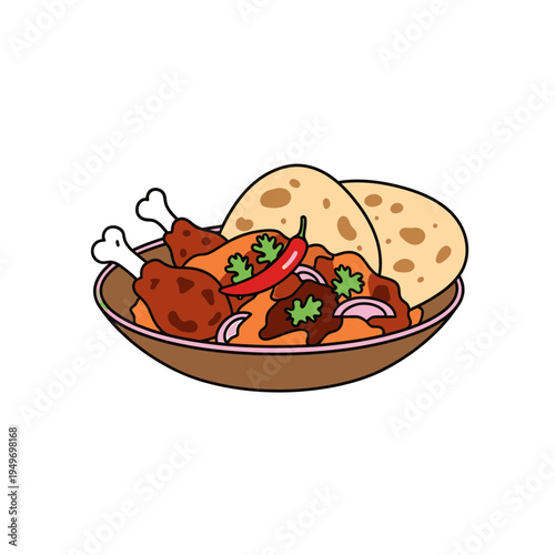 Chicken Curry with Roti vector illustration