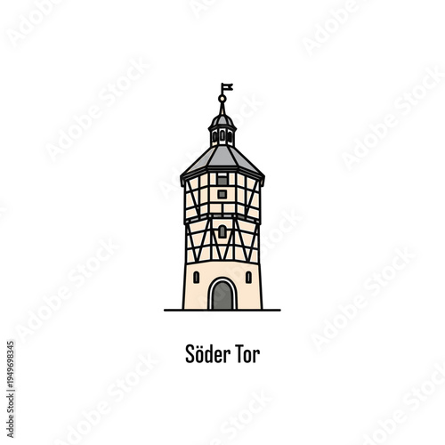 Soeder Tor Tower Landmark Line Art vector illustration