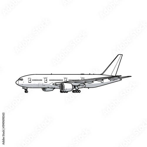 Passenger Jet Outline Vector on White vector illustration