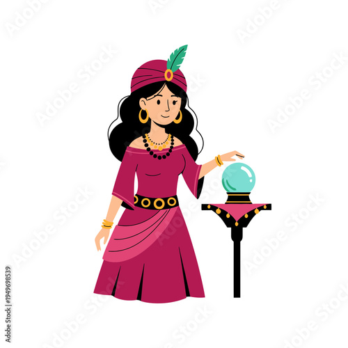 Cartoon Fortune Teller with Crystal Ball vector illustration