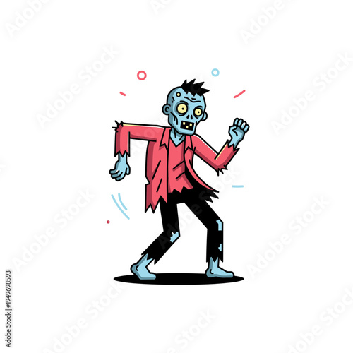 Dancing Zombie Cartoon Character on White vector illustration