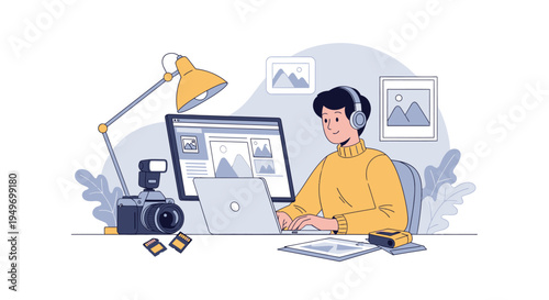 Businessman analyzing data on tablet at desk.