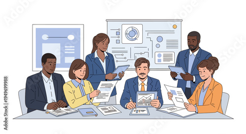 Businessman analyzing data on tablet at desk.