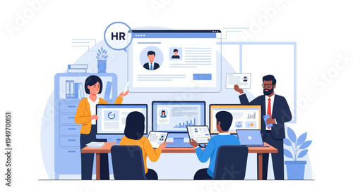 Businessman analyzing data on tablet at desk.