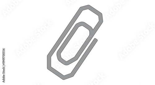 Gray metal paperclip on white background.