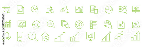 Growth line icons set with editable stroke. Containing chart, gain, performance, increase, development, win, goal and more. Vector illustration