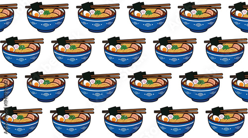Seamless Pattern Of Delicious Ramen Bowls