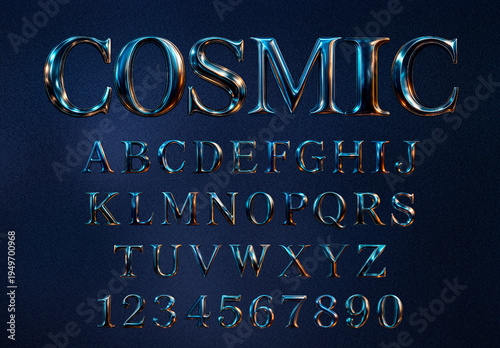 Elegant Cosmic Metallic Alphabet Design Font Set