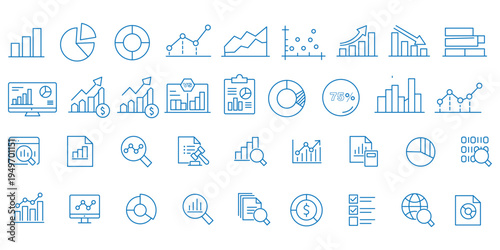 Graph and Chart icon set. Editable line icons. Vector illustration