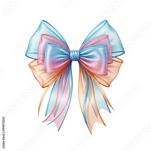 A beautifully crafted ribbon bow with pastel colors and elegant detailing. isolated on transparent background