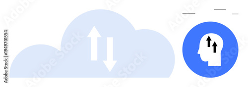 Cloud computing concept. Cloud computing with data transfer by up and down arrows, enhancing connections. Cloud computing and innovation for AI, data sharing, storage, and business strategy