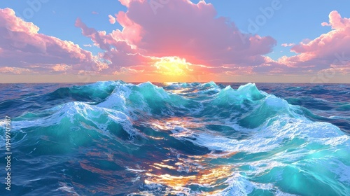 Ocean Waves Sunset: Sea, Sky, Tranquil Water, Beautiful