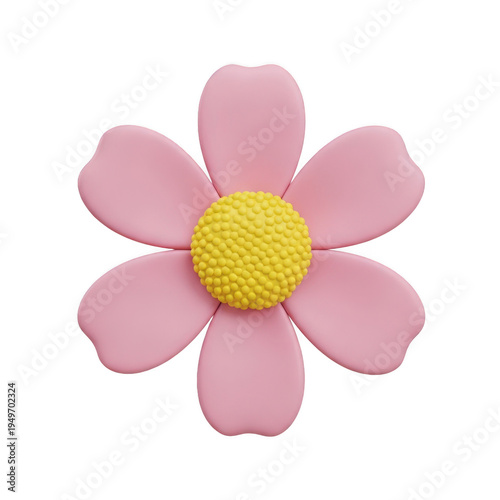 A vibrant pink flower with a yellow center against a white background isolated on transparent background