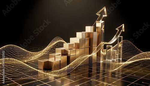 Abstract fintech finance growth concept showing market profit investment wealth capital analytics visualization