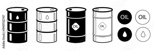 Global Oil Crisis Barrel Icon and oil drop Vector Line Illustration