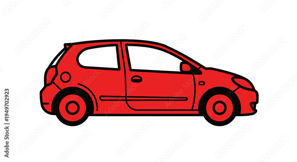 Fototapeta premium A red hatchback car illustration side view.