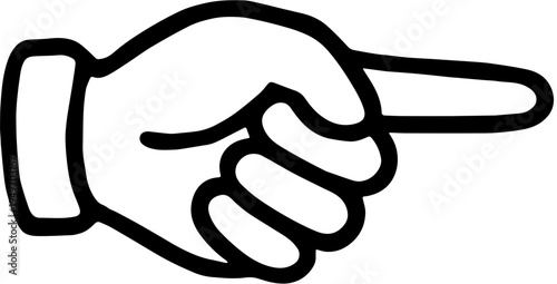 Minimalist line art icon of a human hand with index finger pointing right isolated on white background