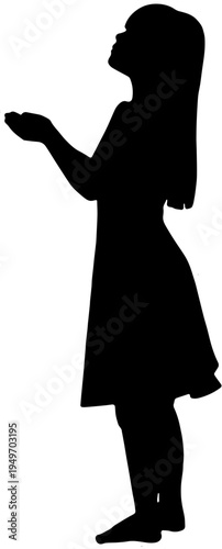 Silhouette of a Little Girl Looking Up and Holding Out Her Hands