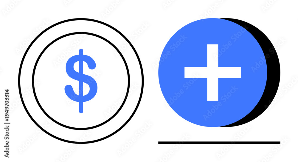 Obraz premium Financial growth. Blue dollar sign and plus symbol concepts of money, profit, and value addition. Financial growth for investments, banking, business, savings, and revenue models