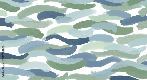 Abstract brush strokes pattern in blue green hues on white background