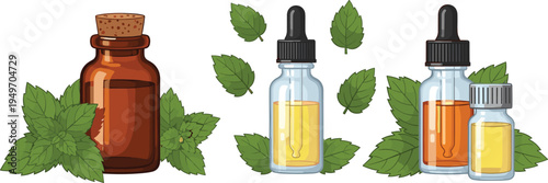 Premium Sesame Oil Vector Illustration Featuring Glass Bowls of Pure Liquid with Wooden Spoon and Healthy Seeds for Culinary Arts, Nutritious Cooking, and Organic Design