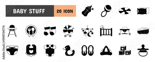 20 Baby Stuff Glyph Icon Illustration Set 