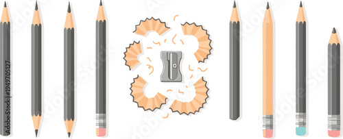 Professional Graphite Drawing Pencil Set with Metal Sharpener and Wood Shavings for Artistic Sketching, Academic Education, School Supplies, and Creative Workspace Design