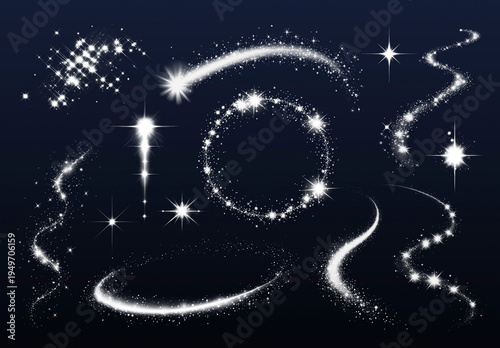 Sparkling Trails On Dark Background Design Set