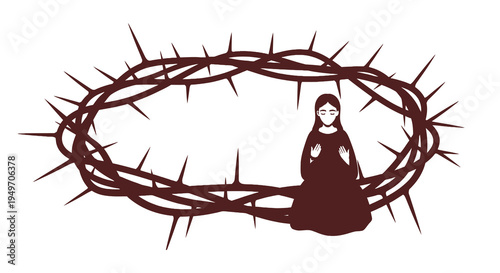 Crown of thorns vector with praying woman for religious concept