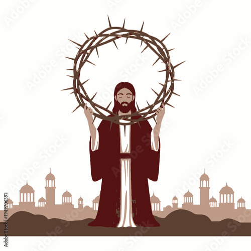 Jesus Christ Kneeling with Crown of Thorns Vector Art