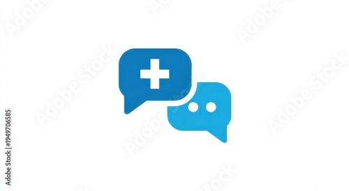 Medical Chat - Blue Speech Bubbles with Plus Sign Icon.