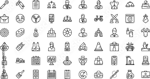 Hand-Drawn Line Art Icons Set: Business, Tools, Food, Lifestyle, and Abstract Concepts - Sketchy Outline Vector Graphics Collection