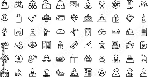 Diverse Collection of Legal and Business Icons in Outline Style