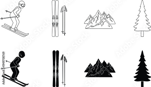 Large set of black weather icons including sun moon clouds rain snow and lightning symbols for mobile app interface and forecast