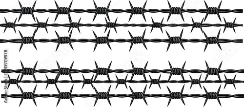 Barbed wire illustration, sharp security fencing, dangerous boundaries, restricted access, military zone, protective barrier, safety warning, blue design