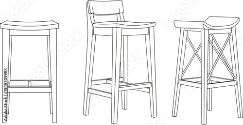 Bar stool design sketches, minimalist furniture concept, modern seating ideas, industrial style stools, interior planning, ergonomic stool illustrations, home decor inspiration