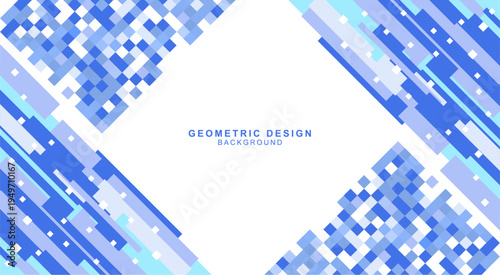 斜めの図形とモザイクを組み合わせた青色の幾何学的な背景素材