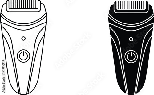 Electric beard trimmer icon, hair clipper grooming device symbol, rechargeable shaving machine, barber salon tool vector illustration isolated
