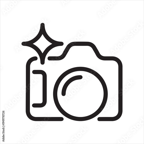 Photo camera line icon. Photographers equipment graphic symbol. Contour pictogram for interface and game. Button for mobile apps and sites. Vector illustration isolated on white