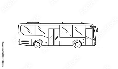 Front view bus line art outline vector public transport vehicle isolated on white background
