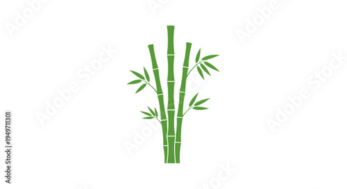 Simple green bamboo plant icon with leaves on white