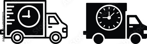 Fast delivery truck icon set with clock for express shipping service and logistics transportation symbol for online shopping and commerce