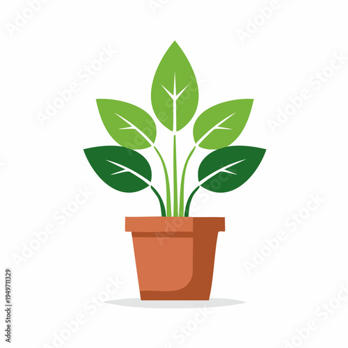 Simple green plant in brown pot icon illustration
