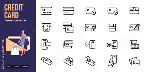 credit card outline icon set vector design good for web and mobile app
