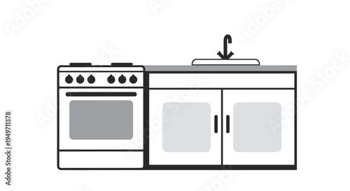 Simple kitchen stove, sink, and cabinet unit