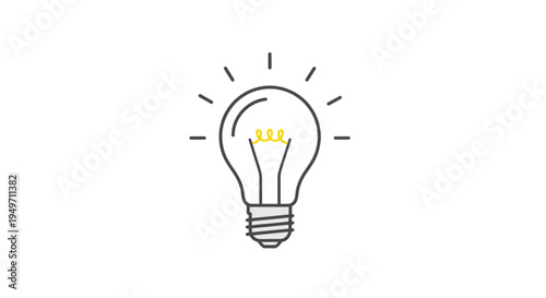 Simple line art light bulb icon with yellow filament